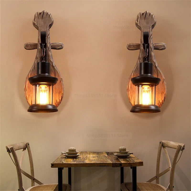 Nordic Wrought Iron Wood Wall Lamps LED Retro Creative Wall Lights for Home Bar Cafe Restaurant Living Room Decoration Lighting