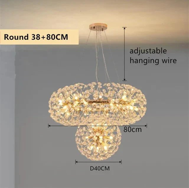 New Design Sun Flower Crystal Chandeliers for Living Room Kitchen Island Loft LED Pendant Lighting House Decor Suspension Lamp
