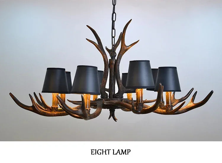 Rustic Antler Chandelier LED – Vintage Deer Horn Ceiling Light for Dining Room & Living Room