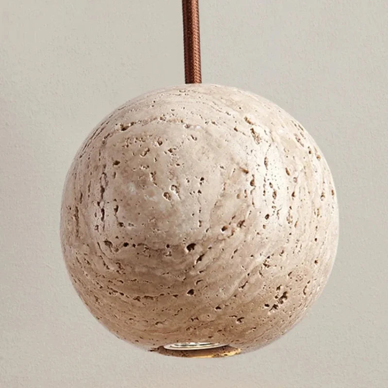 Yellow Travertine Pendant Light – Nordic LED Hanging Lamp for Bedroom & Bedside Lighting