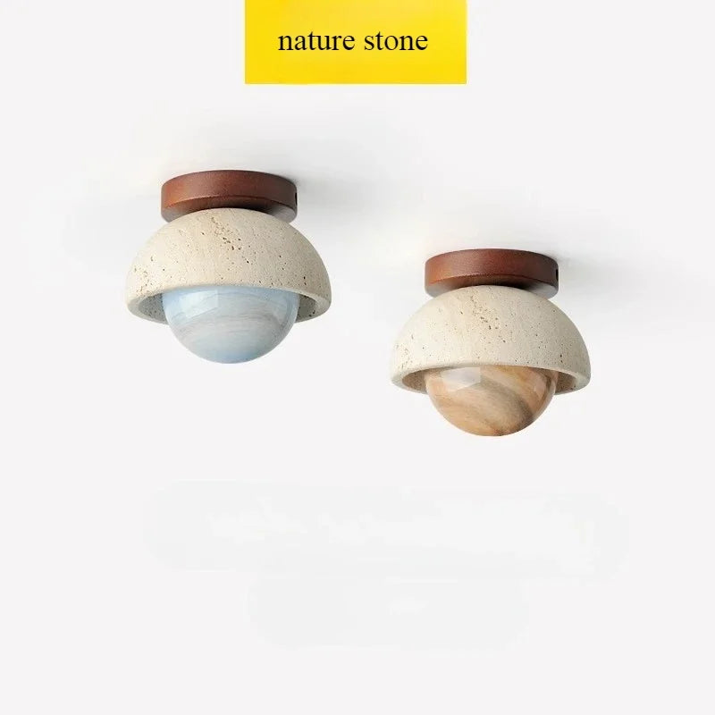 Japanese Wabi Sabi Yellow Travertine Ceiling Light, Cave Stone Ceiling Lamp for Livingroom Bedroom Aisle Cloakroom Wall Light