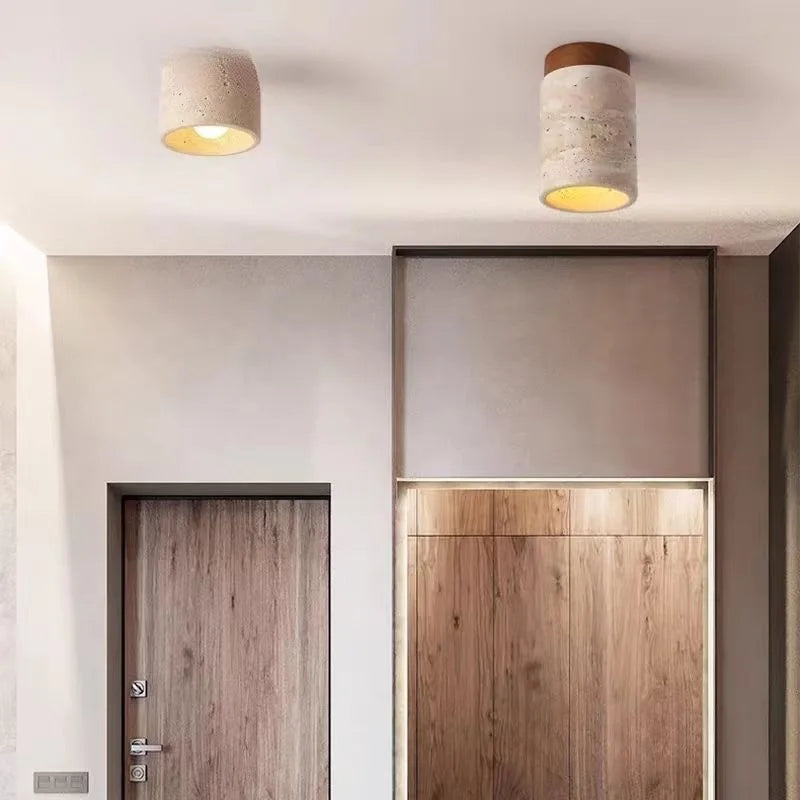 Yellow cave stone ceiling light, corridor light, entrance foyer, medieval wabi-sabi cream style entrance LED ceiling light
