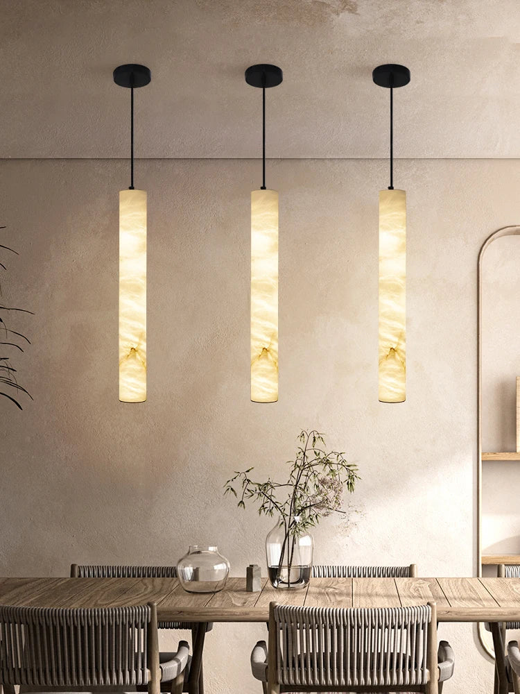 Modern Marble Tube Pendant Light – Minimalist LED Hanging Lamp for Dining Room & Kitchen Island