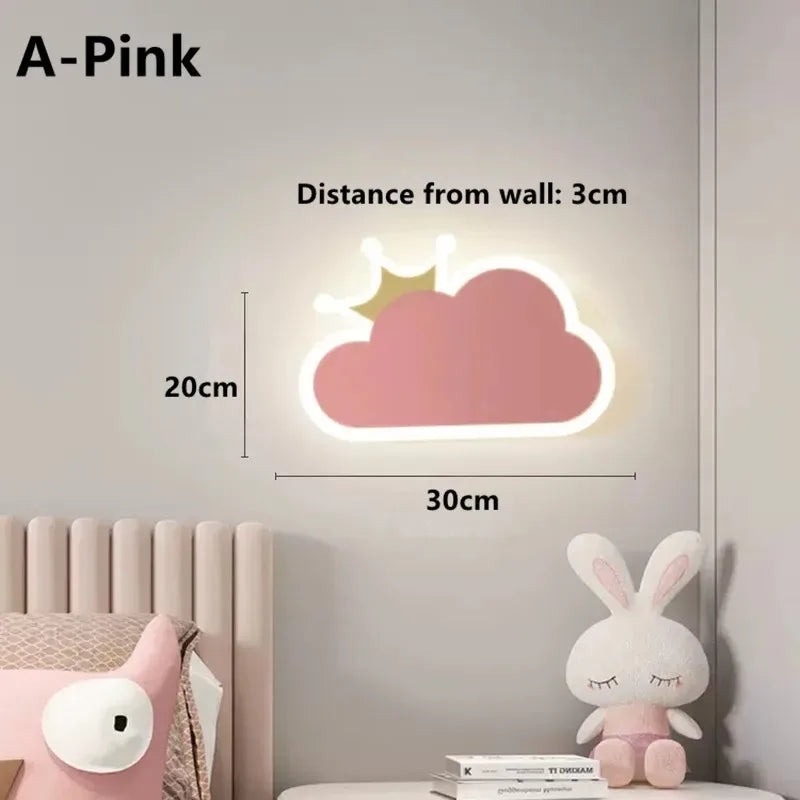 Children's Room Wall Lamp Nordic Crown Cloud Boy and Girl Room Wall Light Simple and Warm Bedroom Bedside Sconces LED