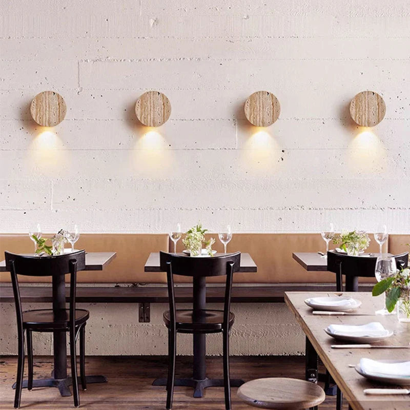 Natural Travertine Stone Wall Light – Modern Round LED Sconce