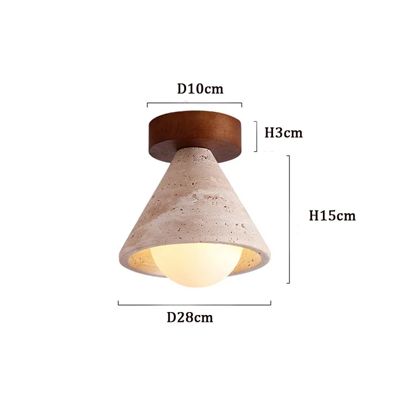 Wabi-Sabi Travertine Ceiling Light – Modern Nordic Stone LED Lamp for Bedroom & Hallway