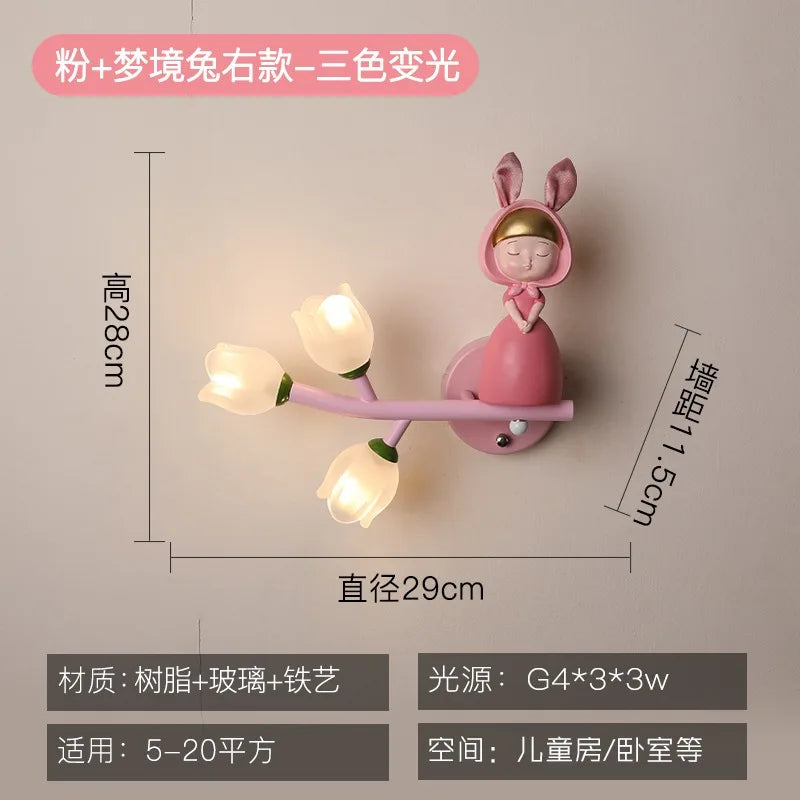 Children's Room Bedside Wall Lamp Girls' Bedroom Eye Protection Wall Light Energy-saving Modern Creative Cartoon Background Lamp