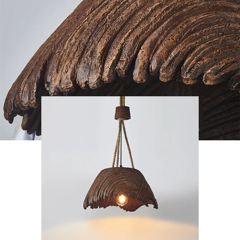 Rustic Wabi Sabi Hemp Rope Pendant Light – Vintage Hanging Lamp for Dining Room & Bar