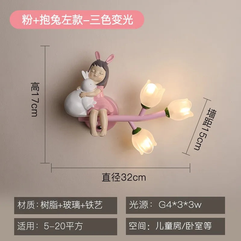 Children's Room Bedside Wall Lamp Girls' Bedroom Eye Protection Wall Light Energy-saving Modern Creative Cartoon Background Lamp