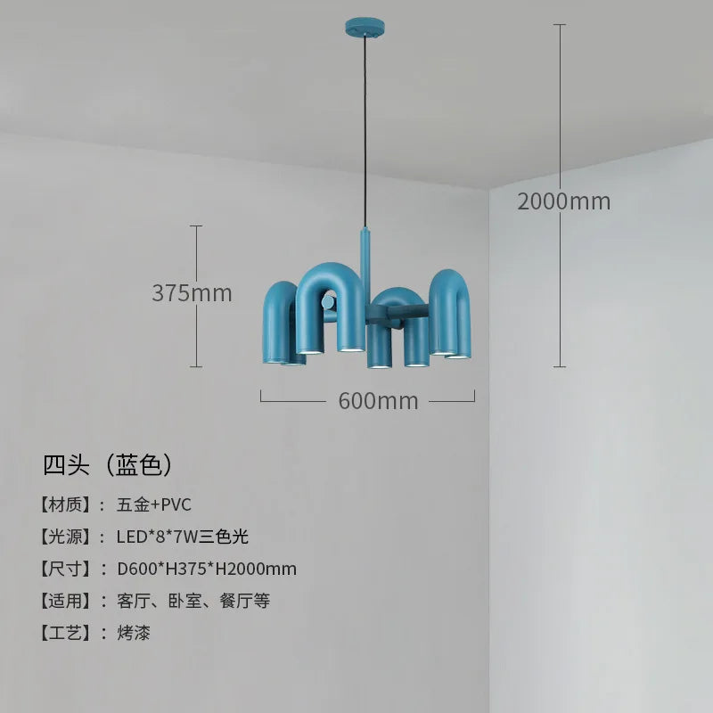Nordic Designer U-shaped Water Pipe Chandelier Ins Rotatable Variable Shape Bedroom Living Room Home LED Lighting Fixture Decor