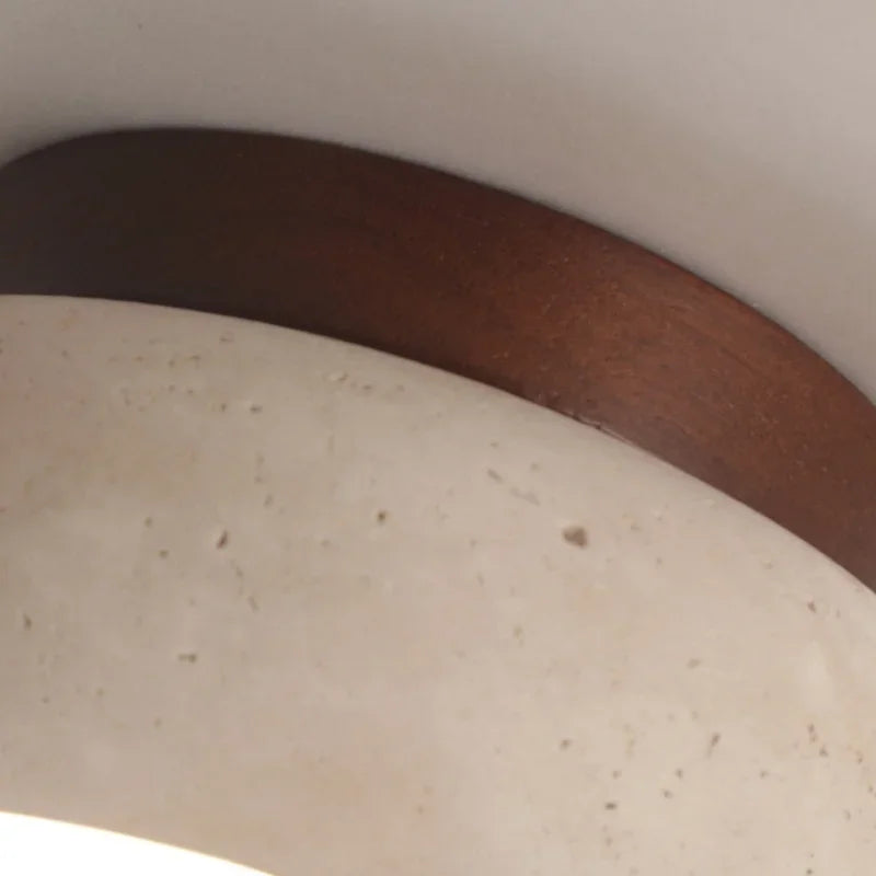 IWHD Wood Canopy LED Ceiling Light Fixture Nordic Modern Simple Ellipse Natural Yellow Travertine Ceiling Lamp Lamparas De Techo