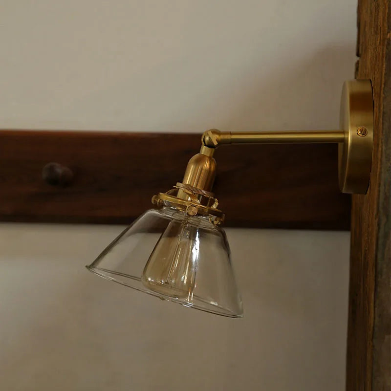Retro Nordic simple bathroom bathroom painting glass mirror headlight Japanese bed yellow bronze wall lamp