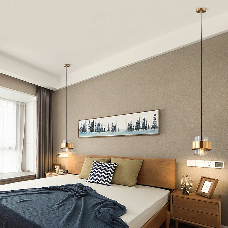 Nordic Glass Pendant Light – Modern Brass & Smoke Glass Hanging Lamp