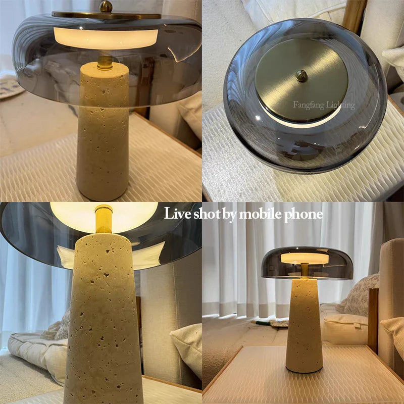 Mushroom Shaped Travertine LED Table Lamp Modern Natural Cave Stone Desk Lamp Indoor Decor Lighting Bedroom Living Room Study