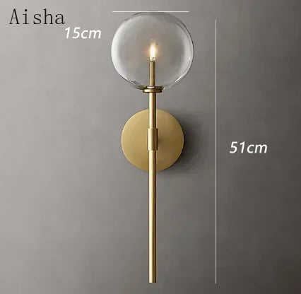 Nordic Ball Glass Wall Sconce American Retro Living Room Bedroom Wall Lamp for Home Aisle Kitchen Stairs Wall Decoration Light
