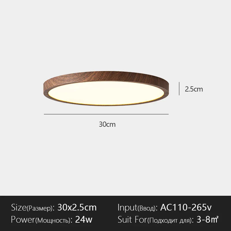 Modern LED Ceiling Light Circular Ultrathin Wood Grain Walnut Decorative Light Bedroom Dining Room Living Room Indoor Home Light
