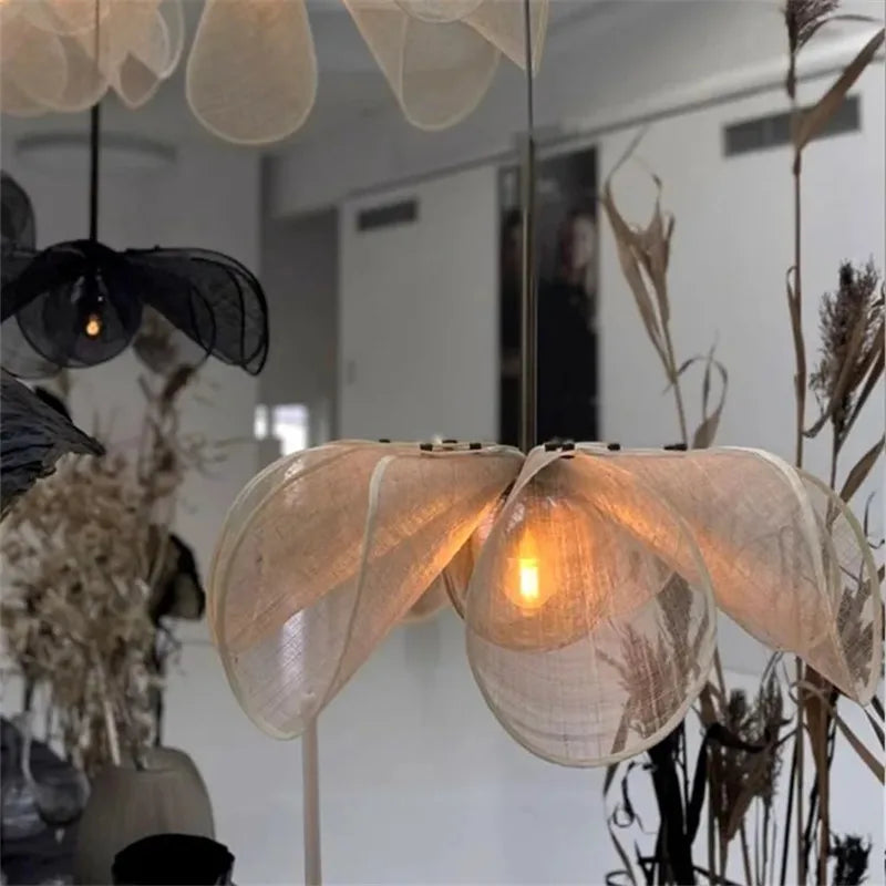 Wabi Sabi Flower Pendant Light – Nordic Fabric Petal Hanging Lamp