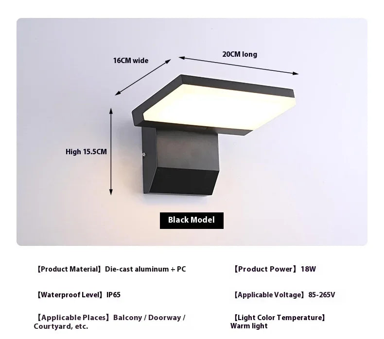 18W Motion Sensor Rotatable Outdoor Wall Lamp Waterproof Garden Courtyard Balcony Corridor Porch Light Villa Hotel Night Light
