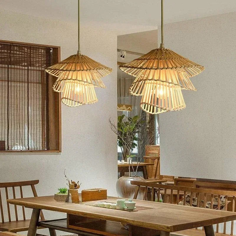 Modern Handmade Rattan Chandelier Creative Multi Story Restaurant Living Room Pendant Lamp Decor Bamboo Woven Lighting Fixtures