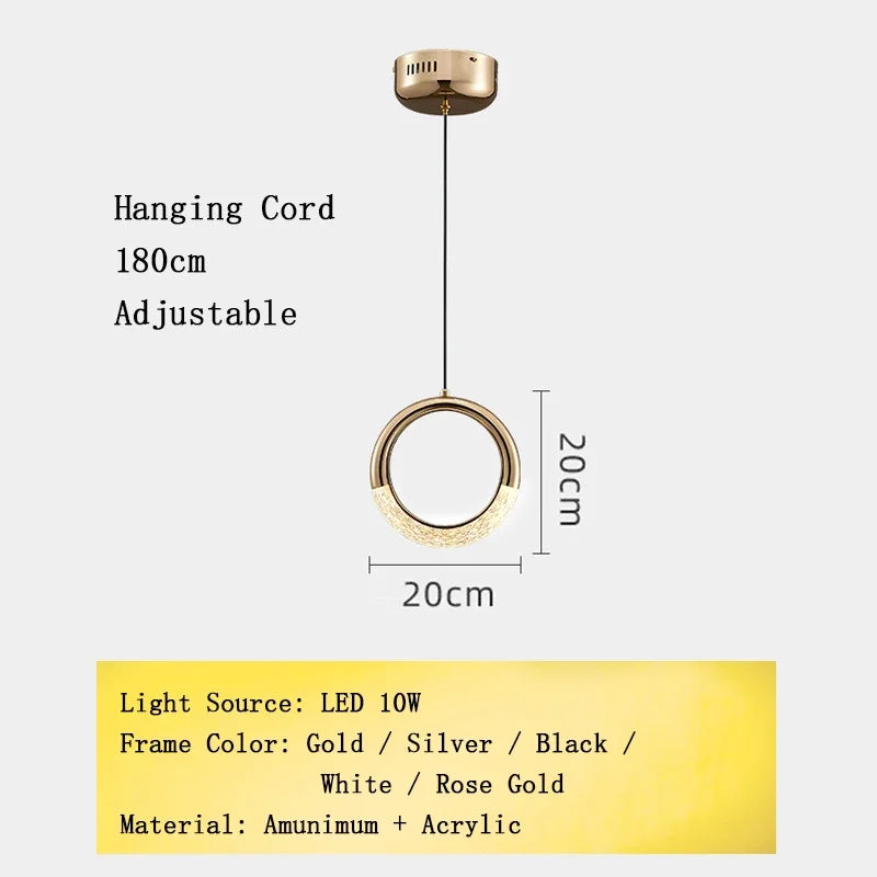 Nordic Designer Gold Ring LED Pendant Chandeliers House Decor Lighting Fixture Living Room Ceiling Hanging Lamp Circle Lustre