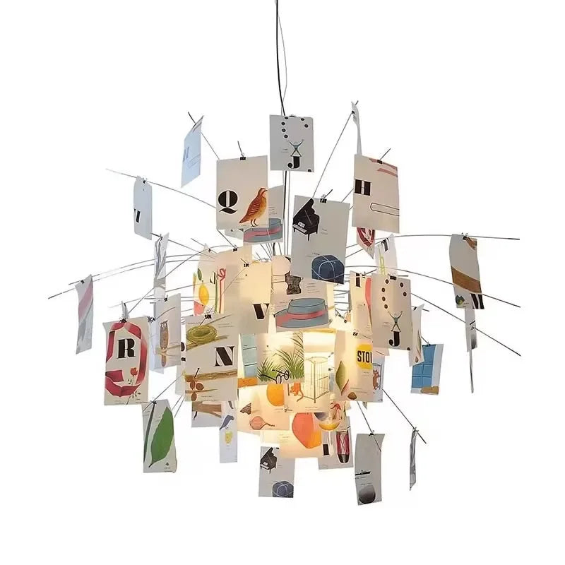 French Style Zettel Paper Chandelier Art Exhibition Hall Living Room Dining Room Bedroom DIY Designer Album Pendant LED Lighting
