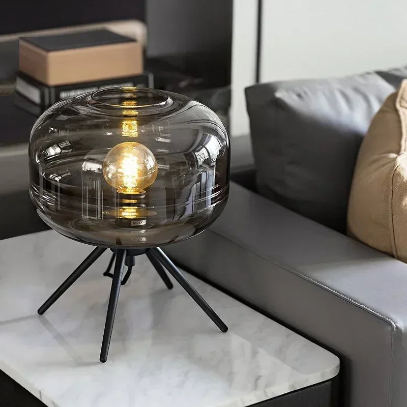 Nordic Minimalist Glass LED Desk Lamp – Modern Bedside Table Light for Bedroom & Living Room