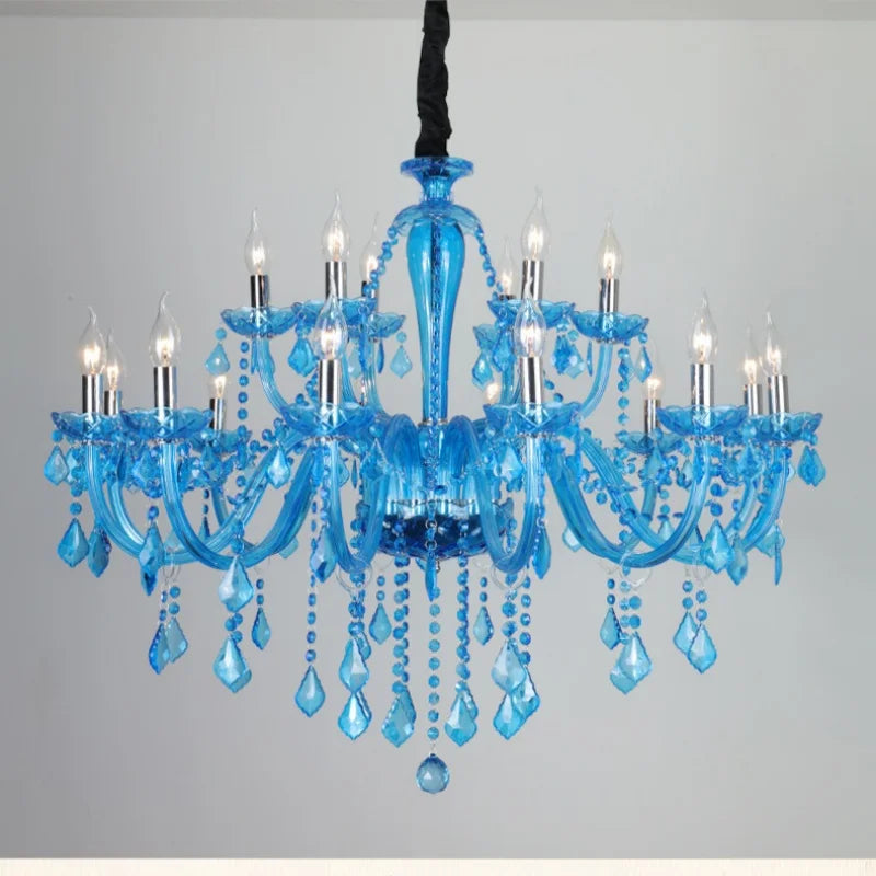 Nordic Luxury Blue Crystal LED Chandelier Restaurant Bedroom Coffee Shop Clothing Store Hotel Club Pendant Lamp Art Decor Light