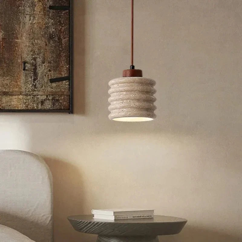 Nordic Stone & Wood Ceiling Light LED – Modern Minimalist Lamp for Bedroom, Dining & Foyer