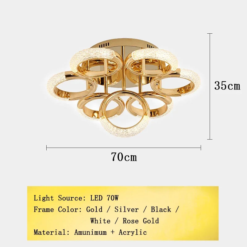 Nordic Designer Gold Ring LED Pendant Chandeliers House Decor Lighting Fixture Living Room Ceiling Hanging Lamp Circle Lustre
