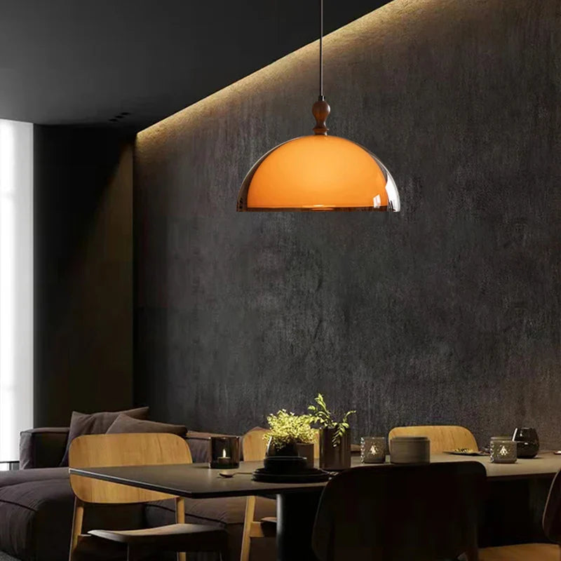 Modern Amber Glass Pendant Light – Minimalist Dome Hanging Lamp