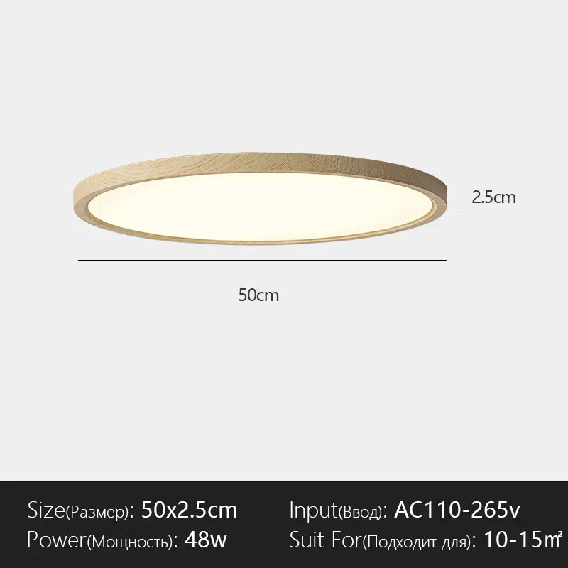 Modern LED Ceiling Light Circular Ultrathin Wood Grain Walnut Decorative Light Bedroom Dining Room Living Room Indoor Home Light