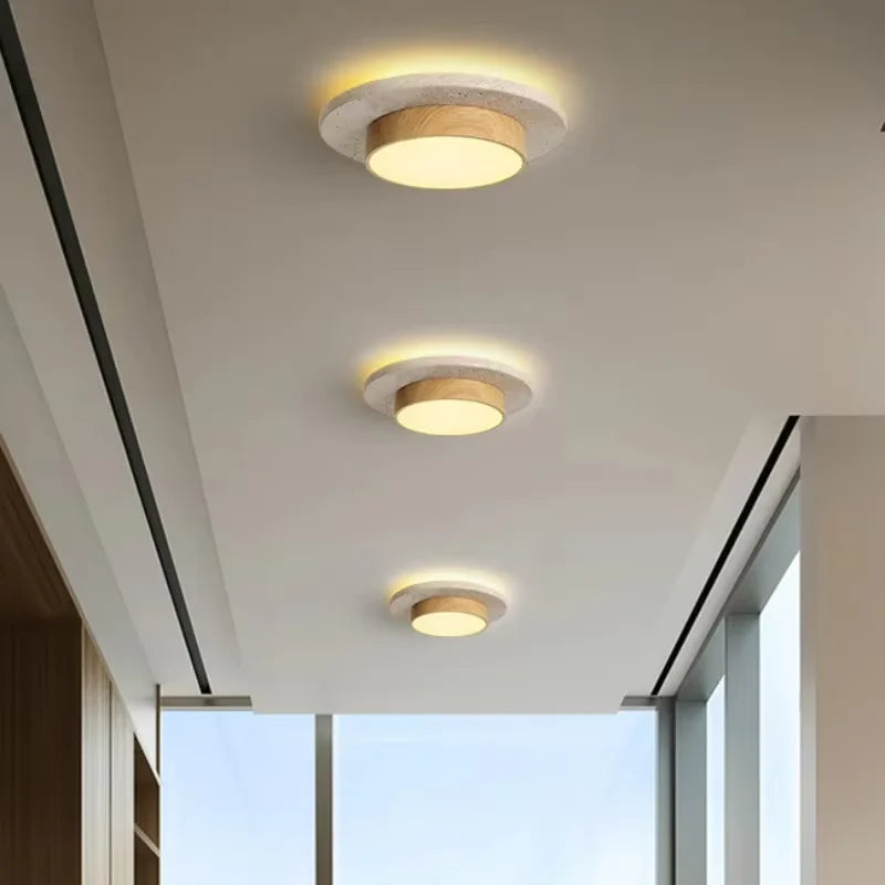 Wabi Sabi Travertine LED Ceiling Lamp Retro Cream Yellow Ceiling Light Bedroom Living Room Natural Stone Ceiling Light