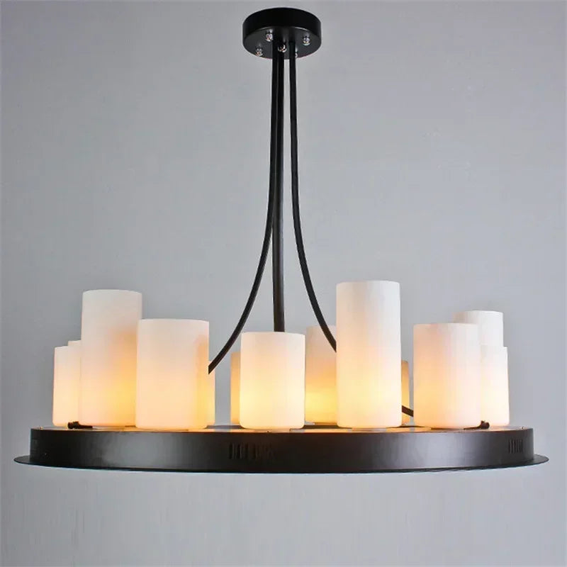 American Style Iron Art Retro Glass Candle Chandeliers Living Room Restaurant Kitchen Led Pendant Lamp Bar Lighting Decorative