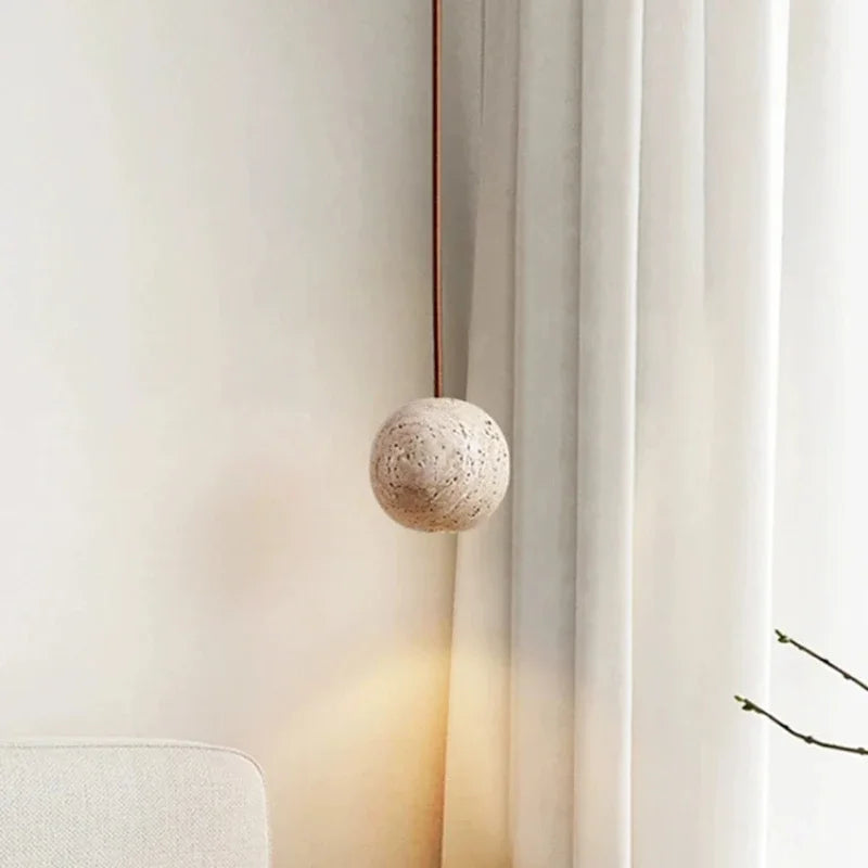 Yellow Travertine Pendant Light – Nordic LED Hanging Lamp for Bedroom & Bedside Lighting