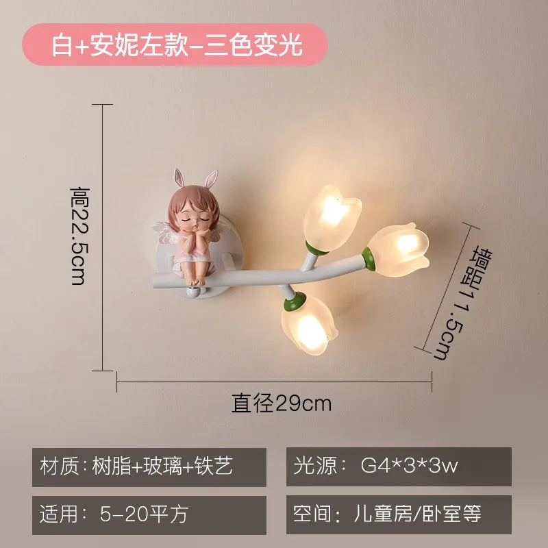Children's Room Bedside Wall Lamp Girls' Bedroom Eye Protection Wall Light Energy-saving Modern Creative Cartoon Background Lamp