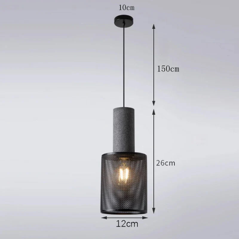Industrial Mesh Pendant Light – Cement & Metal Hanging Ceiling Lamp