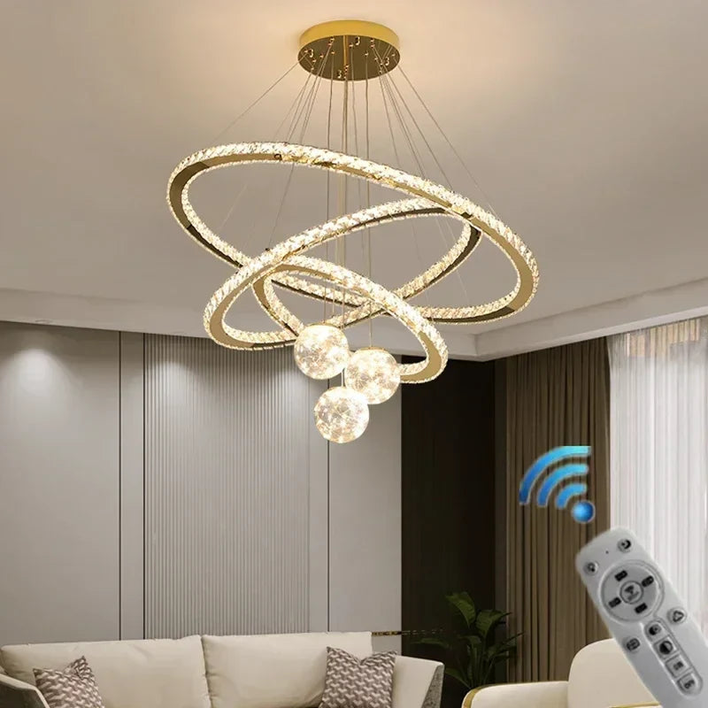 Designer Deluxe Remote Control Crystal LED Pendant Lamp Living Restaurant Bedroom Kitchen Dimmable Chandelier Home Decor Light