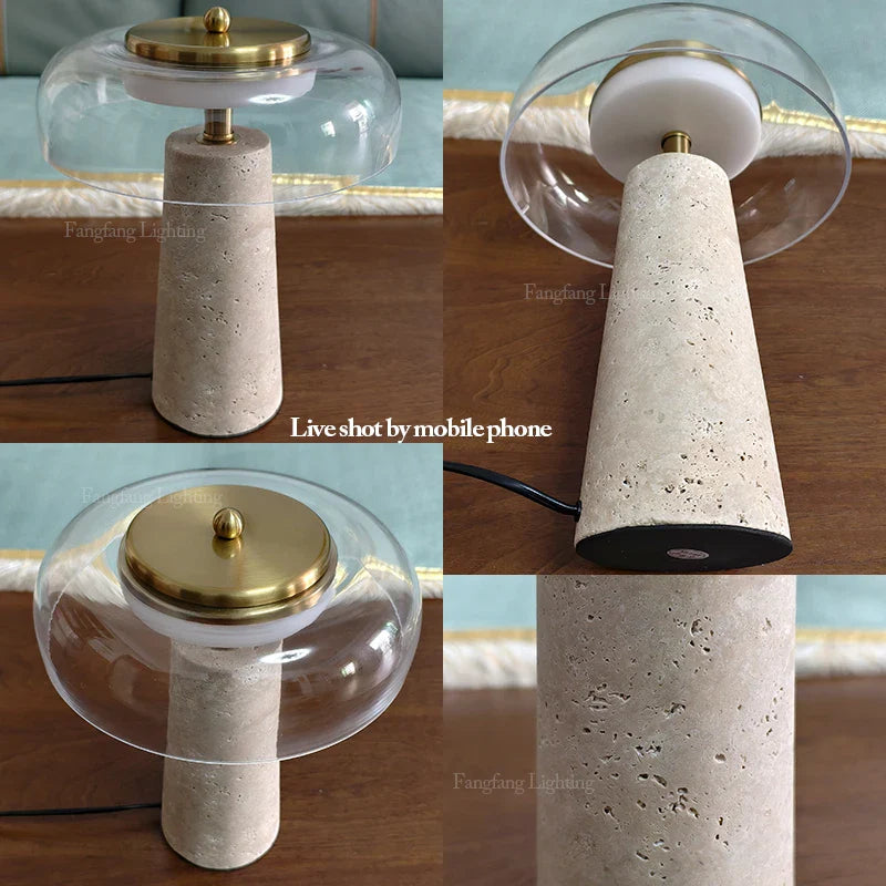 Mushroom Shaped Travertine LED Table Lamp Modern Natural Cave Stone Desk Lamp Indoor Decor Lighting Bedroom Living Room Study