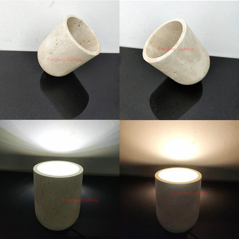 Travertine Stone Table Lamp – Minimalist Tilted Ambient Light