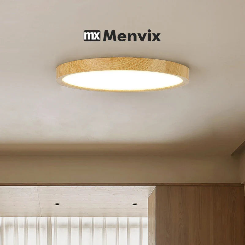 Modern LED Ceiling Light Circular Ultrathin Wood Grain Walnut Decorative Light Bedroom Dining Room Living Room Indoor Home Light
