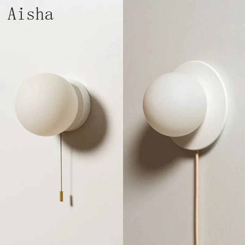 Modern Globe Wall Light with Pull Cord – Minimalist Bedside Wall Lamp