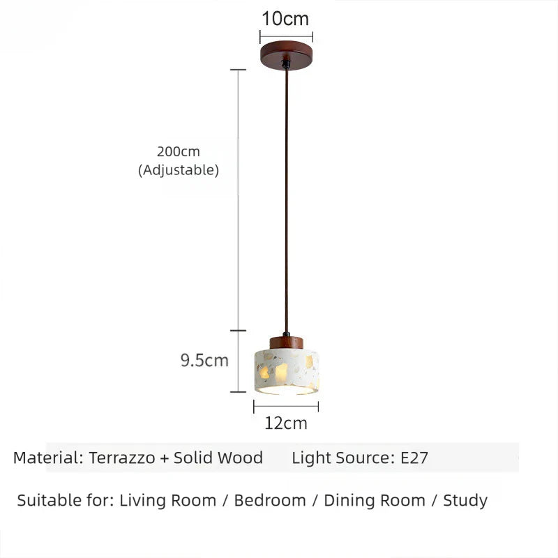 Translucent stone antique small pendant lamp Zen style bedroom bedside table dining room bar counter terrazzo Japanese walnut wo