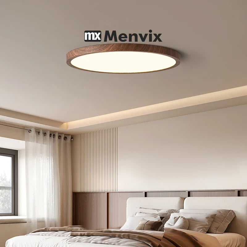 Modern LED Ceiling Light Circular Ultrathin Wood Grain Walnut Decorative Light Bedroom Dining Room Living Room Indoor Home Light