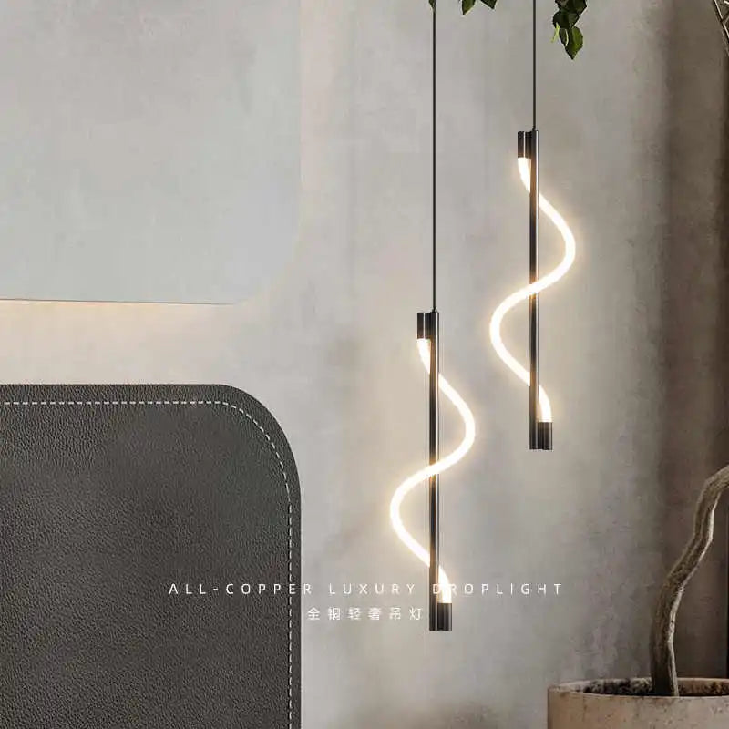 Modern Spiral LED Pendant Light – Minimalist Hanging Tube Lamp (Black/Gold)