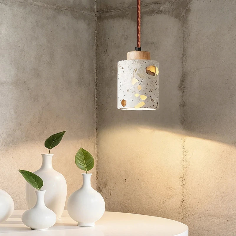 Translucent stone antique small pendant lamp Zen style bedroom bedside table dining room bar counter terrazzo Japanese walnut wo