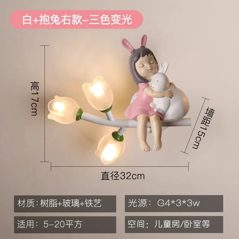 Children's Room Bedside Wall Lamp Girls' Bedroom Eye Protection Wall Light Energy-saving Modern Creative Cartoon Background Lamp