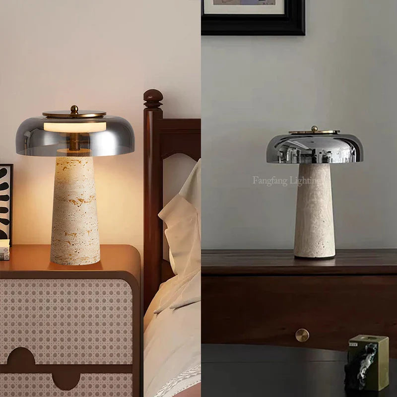 Mushroom Shaped Travertine Table Lamp Modern Natural Yellow Cave Stone Desk Lamp Indoor Decor Lighting Bedroom Living Room Study