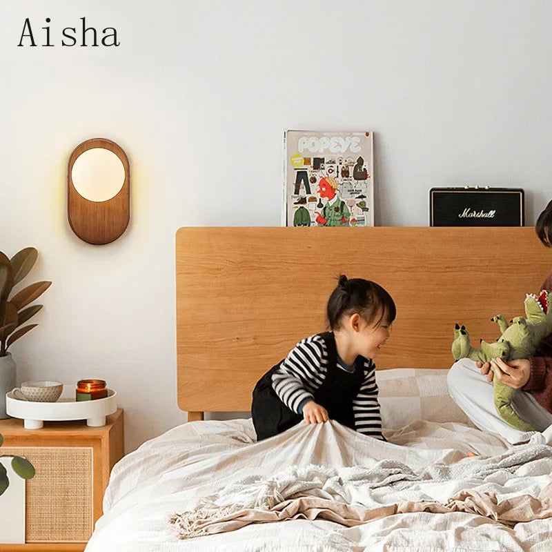 Modern Wooden Globe Wall Light with Frosted Glass – G9 Bedside Lamp