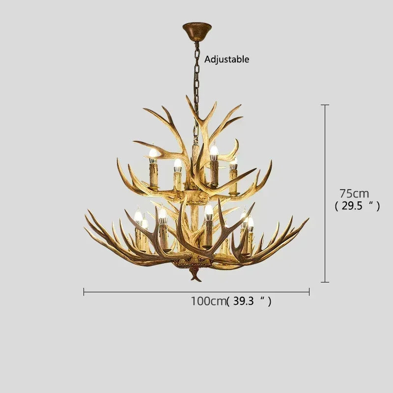 Christmas Style Antler Deer Chandelier for Living Room Loft Large Resin Deer Hanging Lamp Fixture Farmhouse BIg Hanging Light