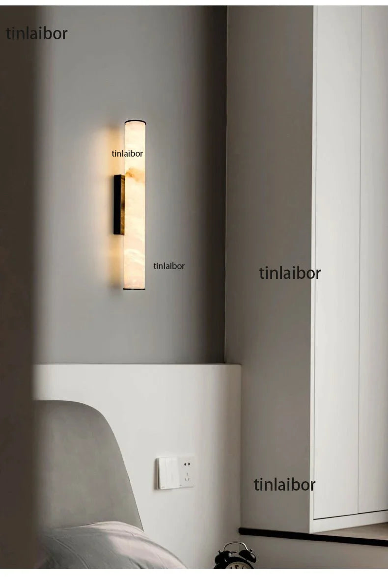 Modern Marble Effect LED Wall Light – Slim Vertical Art Deco Sconce